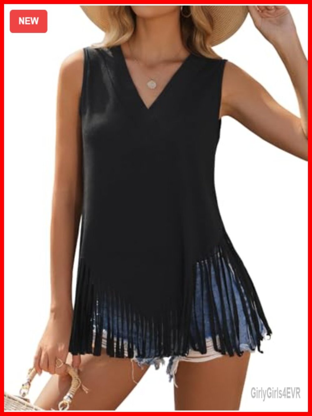 Women's Fringe Tank Top Western Cowgirl Sleeveless V Neck Country Concert Top